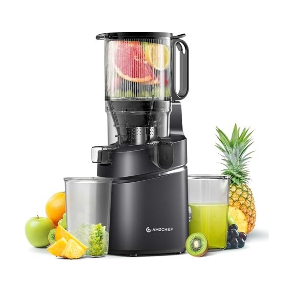AMZCHEF Extracteur de jus automatique Vos mains libres, Ouverture de 135 mm et capacité de 1,8 L Extracteur de jus de fruits 