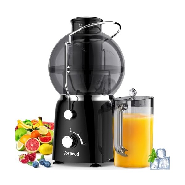 Extracteur de jus Vospeed, presse-fruits et légumes de 1400 watts avec goulotte dalimentation de 3,5 pouces et pot à jus de 