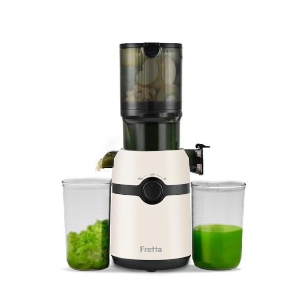 Extracteur de jus, Fretta Extracteur de jus de fruits et légumes, Grand diamètre de 108 mm Slow Juicer, 1L Très grande capaci