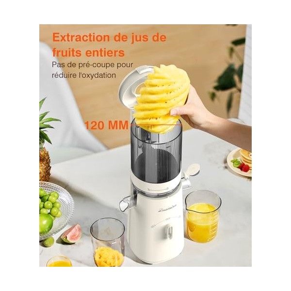 Extracteur de Jus, Zasmira Extracteur de Jus de Fruits et Légumes avec Goulotte dAlimentation de 120mm, Extracteur de Jus à