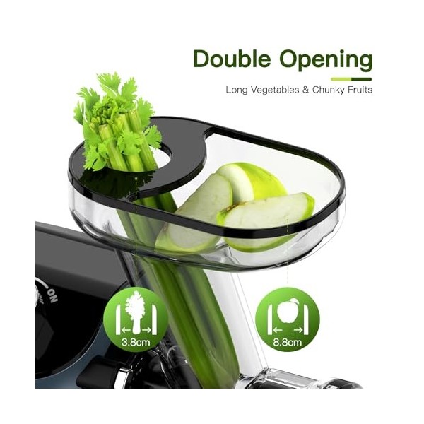 Muchen Slow Juicer Vainqueur du test de fruits et légumes Moteur silencieux 150 W, broyage inversé, nettoyage facile, design 