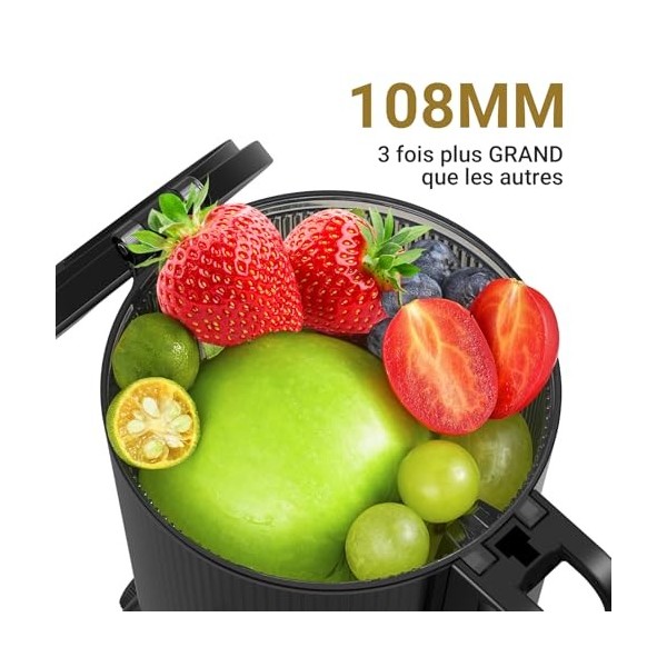 AMZCHEF 200W Extracteur de Jus Pression à Froid - Extracteur de Jus 108MM Grande Goutière pour Fruits et Légumes Entiers - Ex