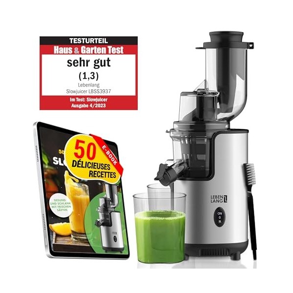 LEBENLANG Extracteur à Vitesse Lente - Acier Inoxydable & Sans BPA I Extracteur Jus Centrifugeuse Extracteurs de Jus Juicer M