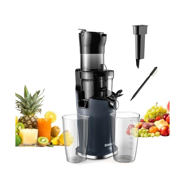 Biolomix Centrifugeuse Slow Juicer 7.8CM à cheminée large 200W Centrifugeuse de légumes et de fruits - Centrifugeuse à pressi
