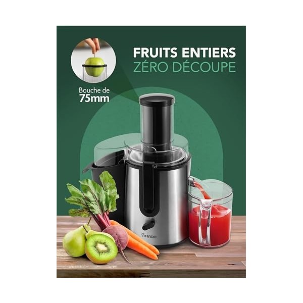 Twinzee Centrifugeuse Extracteur de Jus de Fruits et Légumes - 850W - Juicer avec Goulot 75 mm et 2 Vitesses
