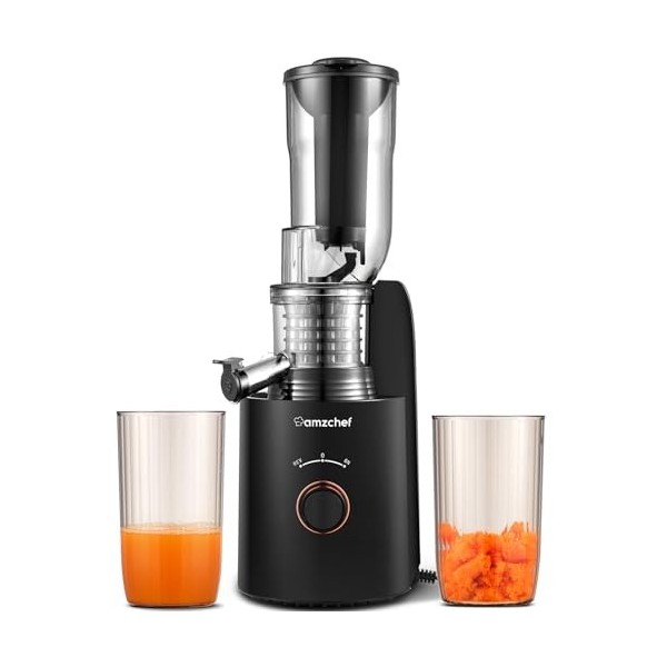 AMZCHEF 250W Extracteur de jus avec 2 filtres brevetés - Extracteur jus goulotte large de 85mm - Machine jus à pression à fro
