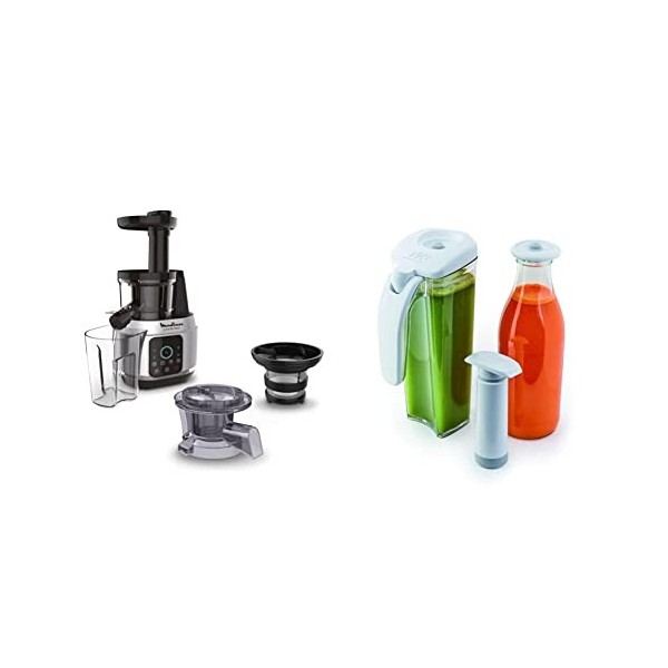 Moulinex Juice & Clean Extracteur de jus de fruits et de légumes, Jus vitaminés, Pressoir, 150 W, 42 à 83 tours/min, Jus de f