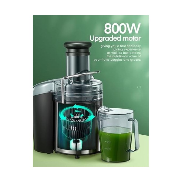 FOHERE Centrifugeuse Extracteur de Jus, 800W Centrifugeuse Fruits et Légumes à 2 Vitesses, Design Anti-goutte, Large Bouche e