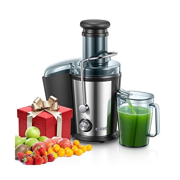 Juilist 800W Centrifugeuse Extracteur de Jus, Centrifugeuse Fruits et Legumes à 2 Vitesses, 75MM Large Bouche en Acier Inox, 