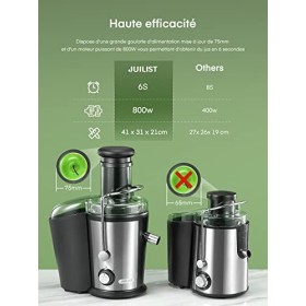 Juilist 800W Centrifugeuse Extracteur de Jus, Centrifugeuse Fruits et Legumes à 2 Vitesses, 75MM Large Bouche en Acier Inox, 