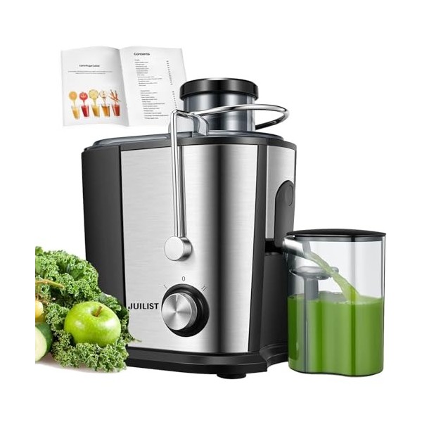 Juilist Centrifugeuse Extracteur de Jus 600W, 65MM Large Bouche en Acier Inox Centrifugeuse Fruits et Legumes a 2 Vitesses, D