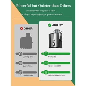 Juilist Centrifugeuse Extracteur de Jus 600W, 65MM Large Bouche en Acier Inox Centrifugeuse Fruits et Legumes a 2 Vitesses, D
