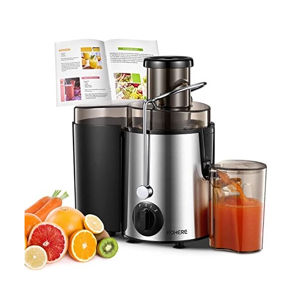 FOHERE Centrifugeuse Extracteur de Jus, 400W Centrifugeuse Fruits et Legumes à 3 Vitesses, Bec Anti-goutte, Grand Bouche en A