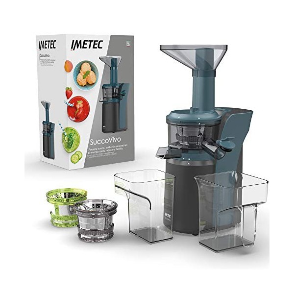 Imetec Succovivo SJ4 1300 Extracteur de Jus à Froid Professionnel, Compression Lente 50 tr / min, Filtre à Jus, Accessoire po