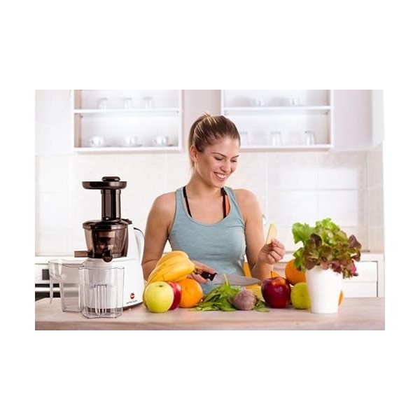 Presse-agrumes de Jus de basse vitesse ELDOM pj600, Très efficace, avec puissance de Solo 150 W, Blanc