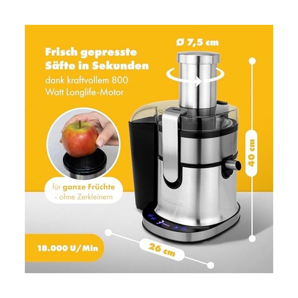 Profi Cook PC-AE 1156 - Centrifugeuse Professionnelle - Bol 1 litre - 5 vitesses - Fonction turbo - Commande tactile - Affich