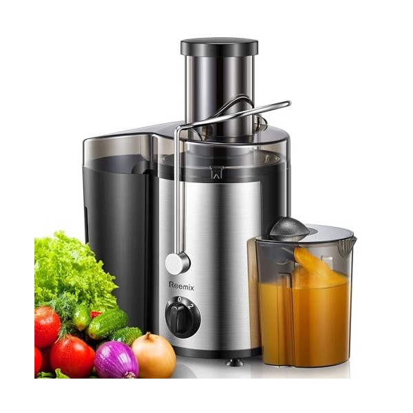 Reemix Centrifugeuse Extracteur de Jus, Centrifugeuse Fruits et Legumes à 2 Vitesses, 65 MM Large Bouche, Pieds Antidérapants