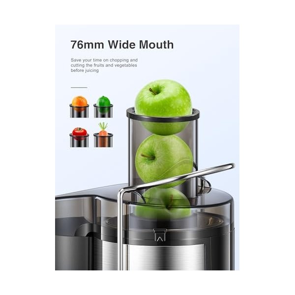 Reemix Centrifugeuse Extracteur de Jus, Centrifugeuse Fruits et Legumes à 2 Vitesses, 65 MM Large Bouche, Pieds Antidérapants