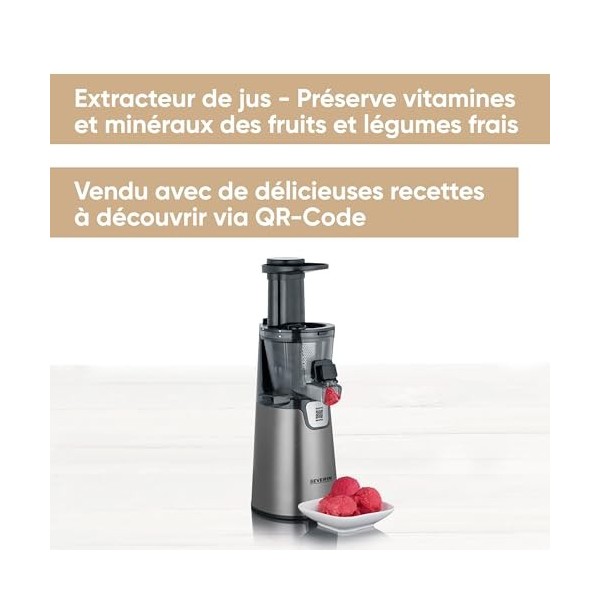 SEVERIN Slow Juicer - Centrifugeuse pour jus, sorbets, glaces, confitures et autres, presse-agrumes électrique en acier inoxy