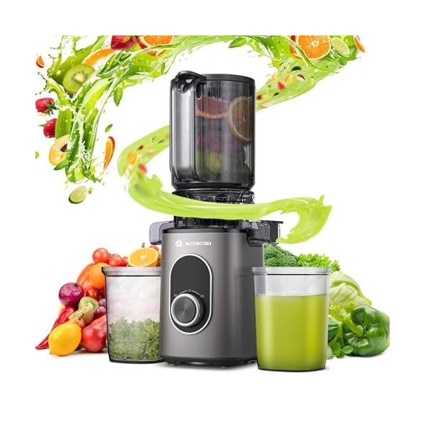 AAOBOSI Extracteur de Jus, Extracteur de Jus de Fruits et Légumes Ouverture de 110 mm, Fonction de Mastication Inversée,Sans 
