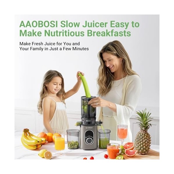 AAOBOSI Extracteur de Jus, Extracteur de Jus de Fruits et Légumes Ouverture de 110 mm, Fonction de Mastication Inversée,Sans 