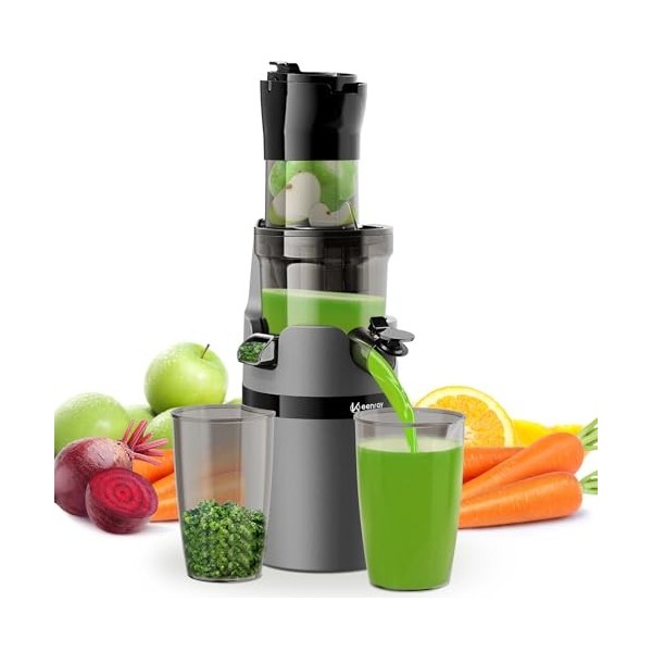 Keenray Extracteur de Jus, Jus de Fruits et Légumes à Mastication Lente, Slow Juicer Jus Frais et Santé, sans BPA, 80 mm Larg
