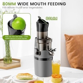 Keenray Extracteur de Jus, Jus de Fruits et Légumes à Mastication Lente, Slow Juicer Jus Frais et Santé, sans BPA, 80 mm Larg