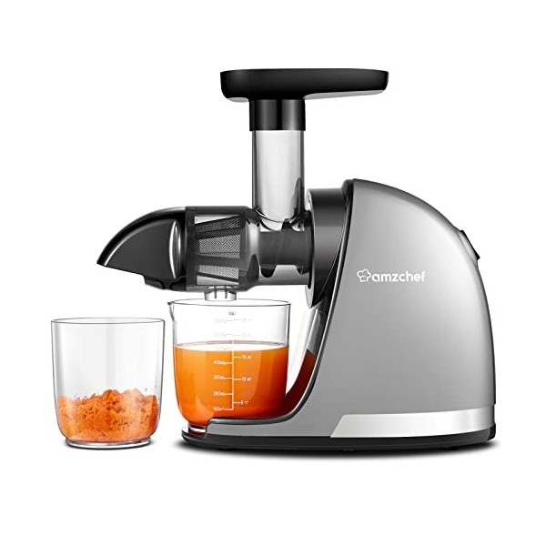 AMZCHEF Extracteur Jus - Extracteur de Jus de Fruits et Légumes - Presses-agrumes à Froid sans BPA avec 2 Tasses et Brosse - 