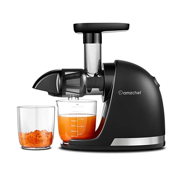 AMZCHEF Extracteur Jus - Extracteur de Jus de Fruits et Légumes - Presses-agrumes à Froid sans BPA avec 2 Tasses et Brosse - 