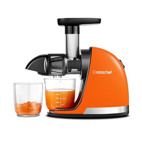 AMZCHEF Extracteur Jus - Extracteur de Jus de Fruits et Légumes - Presses-agrumes à Froid sans BPA avec 2 Tasses et Brosse - 