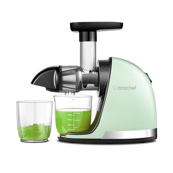 AMZCHEF Extracteur Jus - Extracteur de Jus de Fruits et Légumes - Presses-agrumes à Froid sans BPA avec 2 Tasses et Brosse -