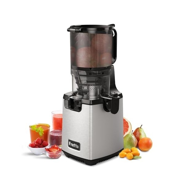 Fretta Extracteurs de Jus à Mastication Lente, Grande Goulotte dAlimentation de 135mm pour Fruits et Légumes Entiers, Presse
