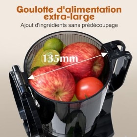 Fretta Extracteurs de Jus à Mastication Lente, Grande Goulotte dAlimentation de 135mm pour Fruits et Légumes Entiers, Presse