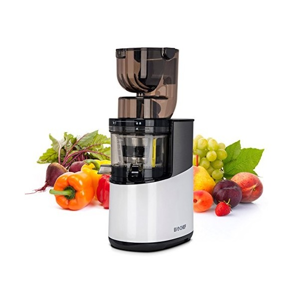 Extracteur de Jus BioChef Atlas Whole Slow Juicer Pro - Moteur Puissant 350W & 40 TR/Min | Grande Ouverture 8cm x 8cm | Polyv