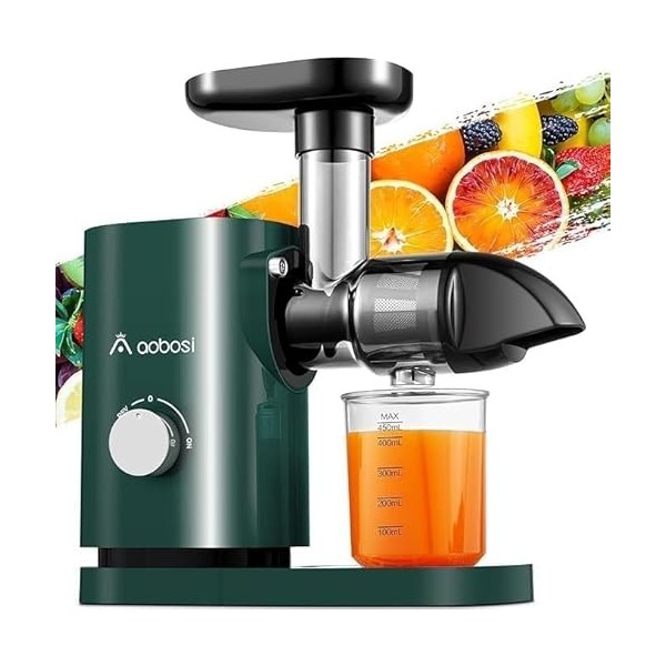 Aobosi Blender pressé à froid, extracteur de jus et fruits avec moteur silencieux, gobelet à jus et brosse de nettoyage, sans