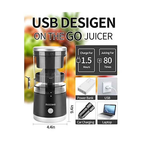 Presse Agrume Electrique Extracteur Jus USB Chargement pour Citron, Orange | 45 W | bec Anti-gouttes | Haut rendement | Porta