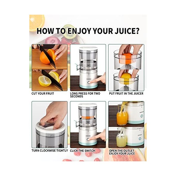 Presse Agrume Electrique Extracteur Jus USB Chargement pour Citron, Orange | 45 W | bec Anti-gouttes | Haut rendement | Porta