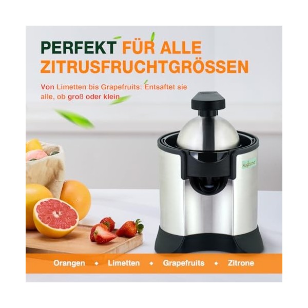 Augosma Presse-agrumes électrique de haute qualité, adapté aux oranges, citrons et pamplemousses, acier inoxydable brossé, fa