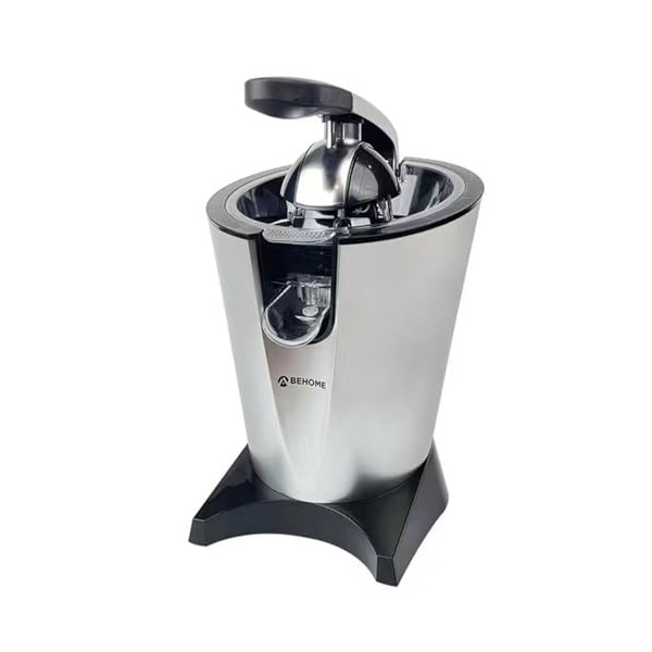 BEHOME Presse-agrumes électrique professionnel 2 litres | Presse-agrumes à levier avec bras et bec verseur | 2 cônes en acier