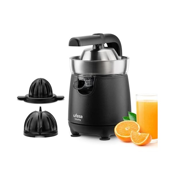 Ufesa Vitality, Presse-agrumes Électrique à Bras, 120W, Versement Continu, Système Anti-goutte, Double Cone, Filtre en Acier 