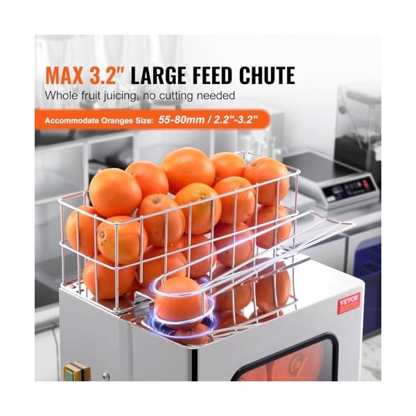 VEVOR Presse-Agrumes Électrique Commercial 120 W Extracteur de Jus dOrange Alimentation Automatique avec Filtre Extractible