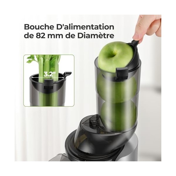AIRMSEN Extracteur de Jus, Extracteur à Jus de Fruits et Légumes avec une Goulotte dAlimentation de 82 mm pour Fruits et Lég