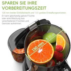 Presse-Agrumes à Froid, BioloMix, Presse-Agrumes à Mastication Lente Avec Goulotte Dalimentation Extra-Large de 13 CM, Pour 