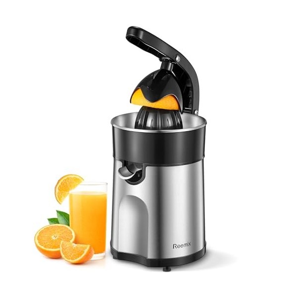 Presse agrumes électrique, Reemix presse-agrumes orange avec deux cônes interchangeables, adapté pour orange, citron et pampl