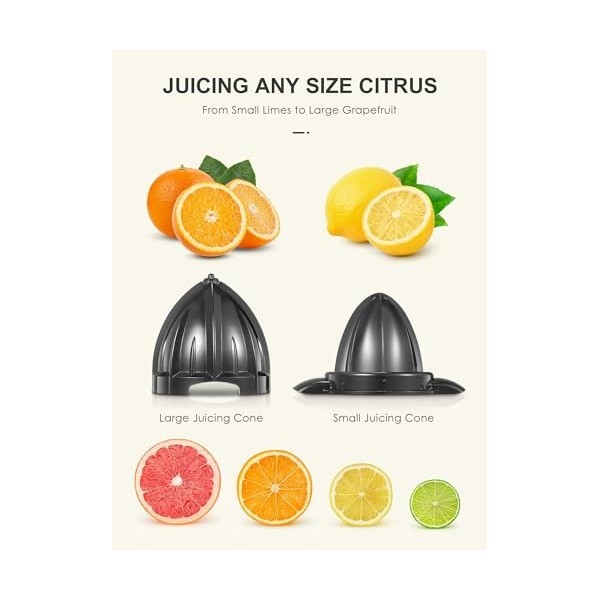 Presse agrumes électrique, Reemix presse-agrumes orange avec deux cônes interchangeables, adapté pour orange, citron et pampl