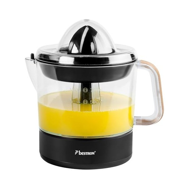 Bestron Presse-oranges et agrumes électrique, Inclut 2 cônes de pressage et un couvercle pour préserver larôme, Moteur à deu