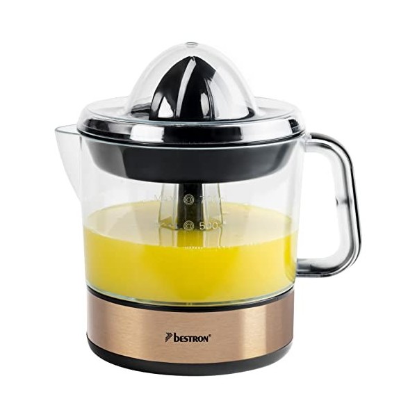Bestron Presse-oranges et agrumes électrique, Inclut 2 cônes de pressage et un couvercle pour préserver larôme, Moteur à deu