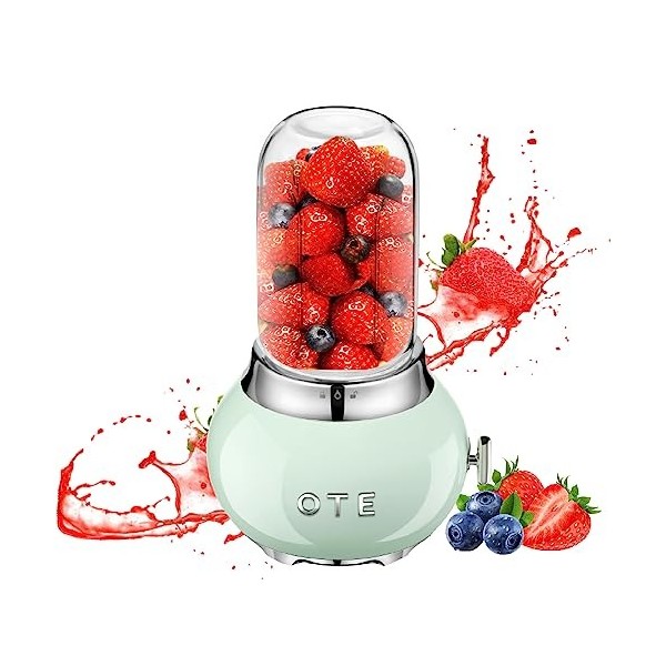 OTE Mélangeur portable pour milkshakes et smoothies avec pot en verre de bore de 400 ml - Petit presse-agrumes électrique por...