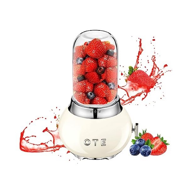 OTE Mélangeur portable pour milkshakes et smoothies avec pot en verre de bore de 400 ml - Petit presse-agrumes électrique por...