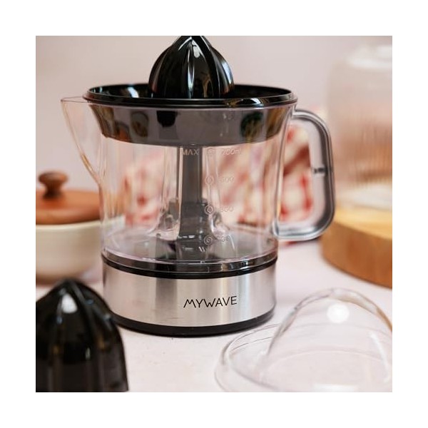 My Wave - Presse-agrumes Électrique sans Levier - Extraction Rapide du Jus - Puissance de 40W - Capacité de 0,7 L - Poignée d